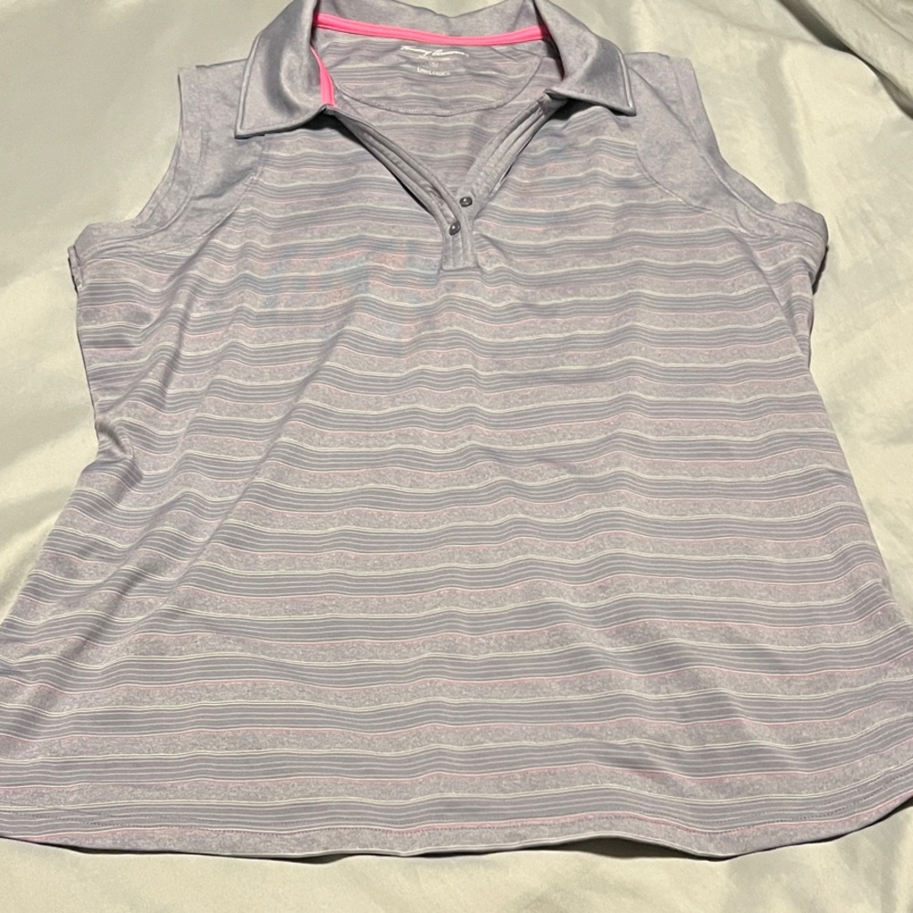 Tommy Armour Women's Sleeveless Polo Shirt - Light Gray and Pink Size XL Summer